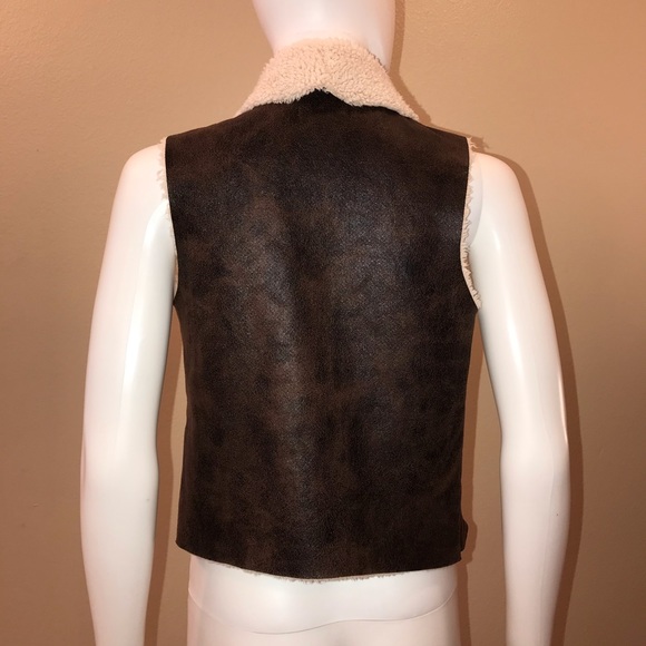 Womens Faux Leather Vest Sherpa Lined Open Front - Picture 3 of 13